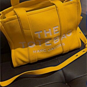 Marc Jacobs Yellow Pebbled Leather Tote Bag with Logo
